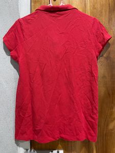 Roadster Women Red Solid Polo Collar Pure T-Shirt