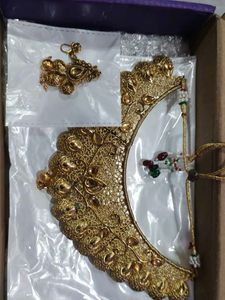 Elegant Gold  Indian Bridal Necklace with Tikka