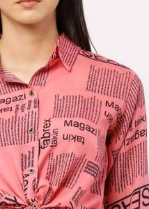 Trendy Pink Crop Printed Shirt♥️