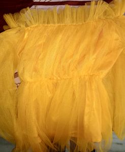 Yellow Tulle Off-Shoulder Top