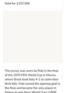 Pele 1970 his 3rd win FifaWorldCup footballJersey