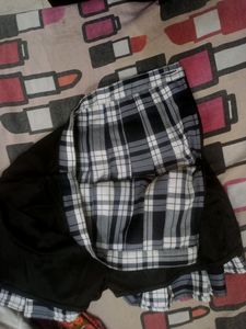 Womens Black And White Check Skirt With Shorts