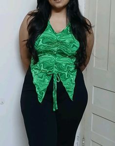 Green Patterned Halter Top