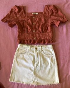 Rust Orange Button-Front Crop Top