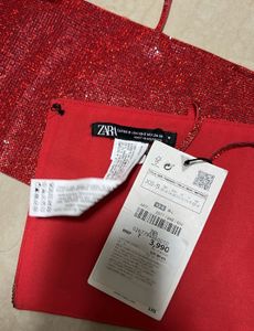 Red Rhinestone Crop Top By Zara