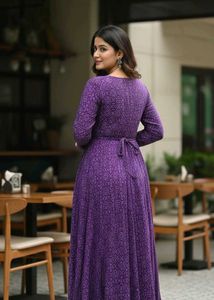 Elegant Purple Printed Dress