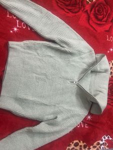 Stylish Mint Green Half-Zip Knit Sweater for Woman