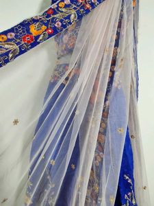 Blue Embroidered Lehenga Material (Women's)