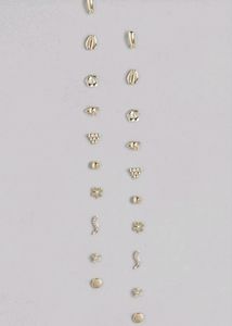 Set Of 25 Gold-toned &amp; White Contemporary Earrings