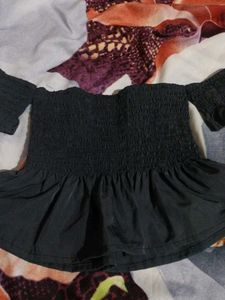 Black Off-Shoulder Smocked Top