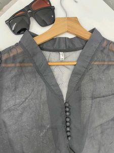 Sheer Puff Sleeve Tie Top