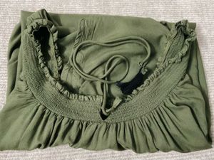 MAX - Olive Embroidered Peasant Top