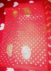 Red & Gold Print Fabric Rajput Dress Material