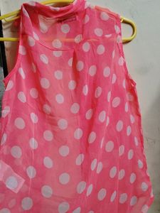 Pink Polka Dot Sleeveless Blouse