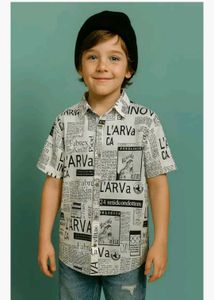 Boy&#39;s Fun Newspaper Print Shirt