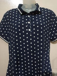 Navy Blue White Polka Dress