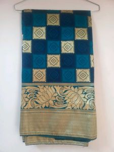Blue and Gold Saree With Blouse
