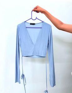 Blue Long Sleeve Crop Top