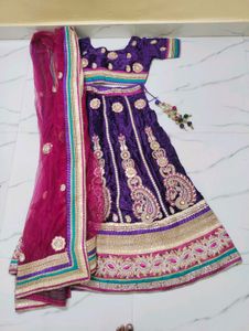 Purple Velvet Lehenga Choli Set