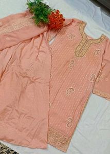Peach Jarkan Hand Work Embroidery Suit