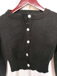 Black Cropped Button-Up Cardigan