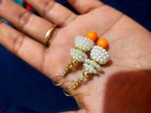 White and Orange Moti Earrings