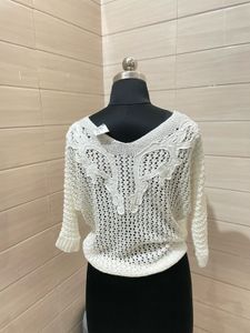 White Knit V-Neck Top