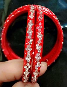 Red &amp; Silver Crystal Bangles (Set of 4)