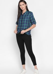 BARE DENIM Blue Checked Cotton Shirt