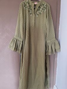 Green Woven Kurta