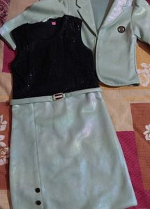Black Green Girls Bodycon Dress With Jacket