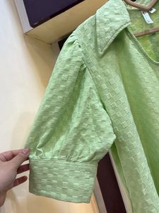 Neon Green Checkered Midi Dress With Pockets