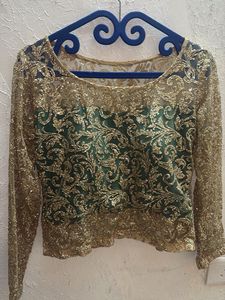 M size Green &amp; Gold Lehenga Choli Set