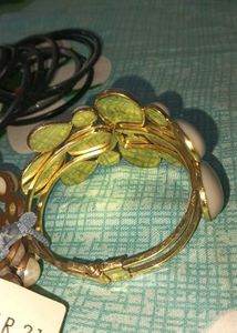 Ivory Stone &amp; Gold Bangle Bracelet