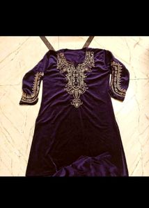 Elegant Embroidered Velvet Kurta