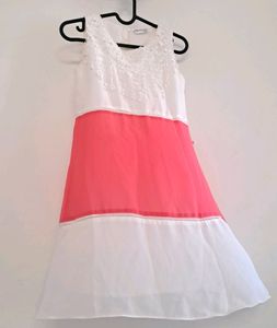 White & Coral A-line Dress