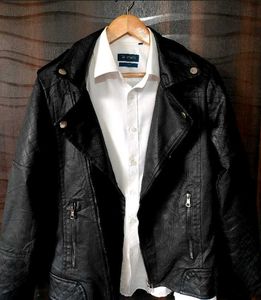 leather mix polyester Jacket