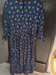 Navy Blue Palm Print Maxi Dress