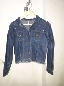 Denim Jacket with Pearl Details