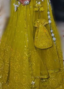 Gorgeous lime green Lehenga with pouch