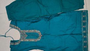 Teal Embroidere Suit And Trouser