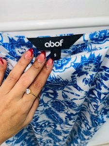 Blue Satin Floral Mini Dress