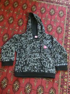 Girls Black Graphic Hoodie