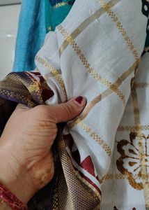 new zari Checked batik hand block print Saree