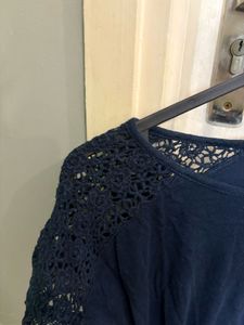 Marks and Spencer Crochet Neck Navy Blue Tshirt