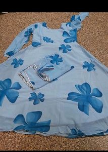 New/Unused Blue Georgette Gown With Dupatta
