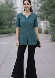 Elegant Green Embroidered Tunic Top