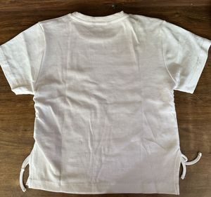 Zudio White Flower Printed Ribbed Top