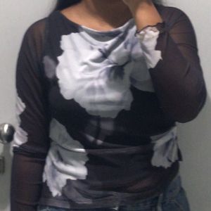 Floral Print Mesh Top