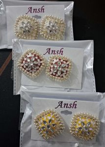Square And Round Kundan Stud Earrings